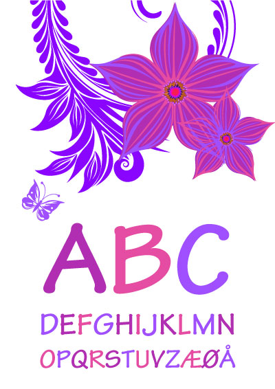 Alfabet med lilla blomster