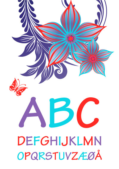 Alfabet med multifarvede blomster