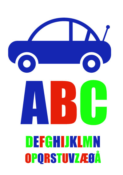 Multifarvet alfabet med bil