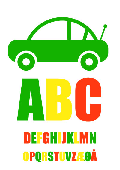 Alfabet med bil i trafiklysfarver