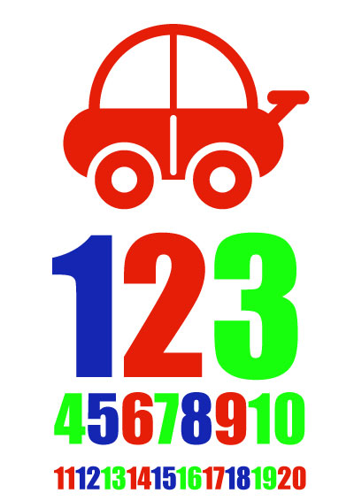 Multifarvede tal med bil